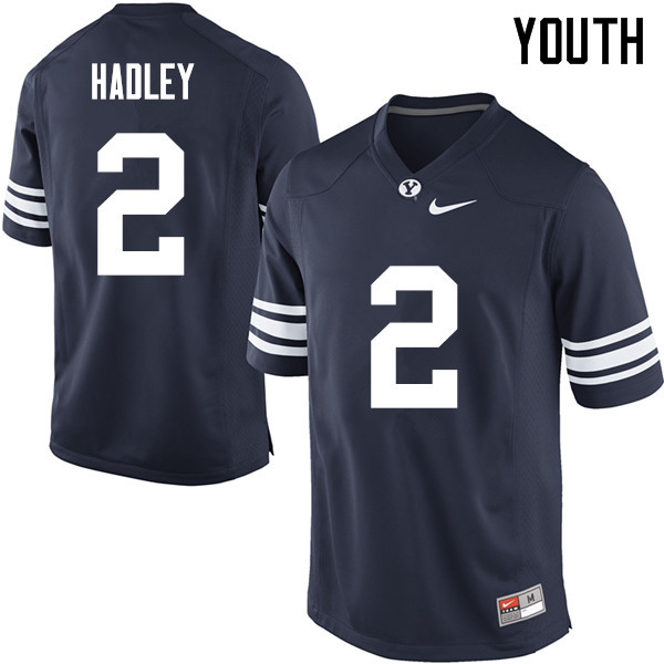 Youth #2 Matthew Hadley BYU Cougars College Football Jerseys Sale-Navy